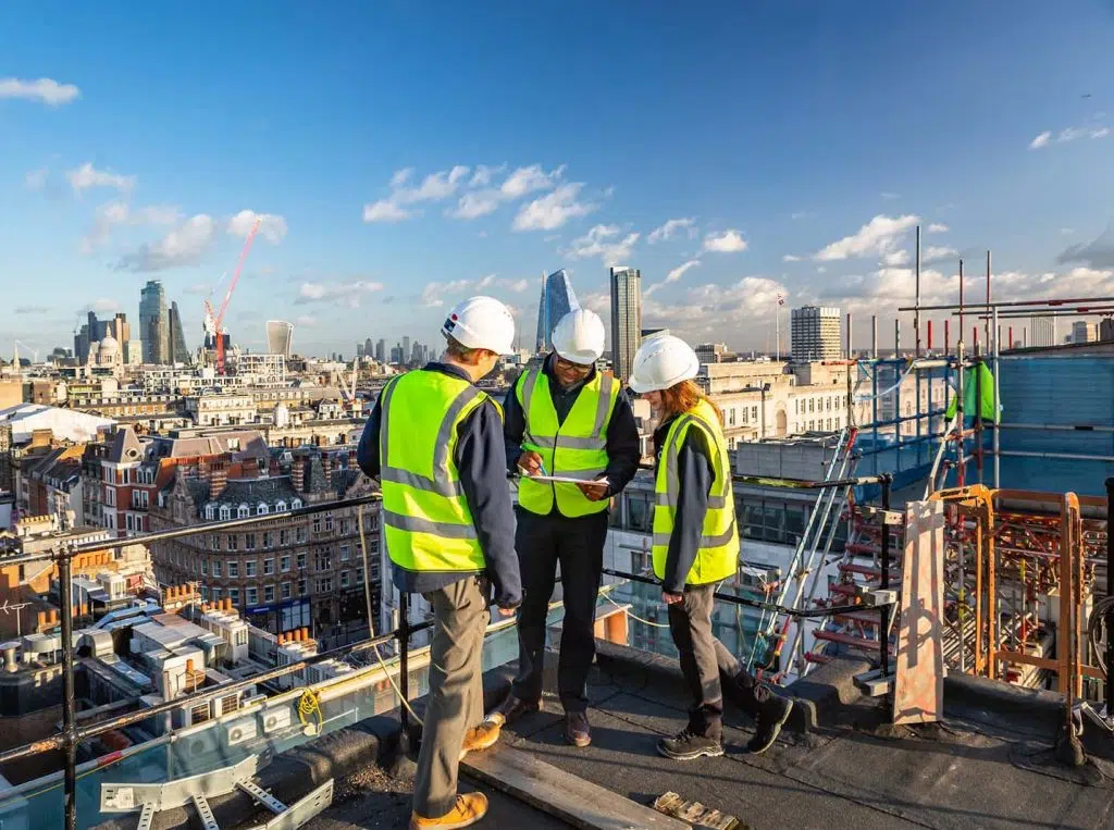 Site managers reviewing plans on a construction project